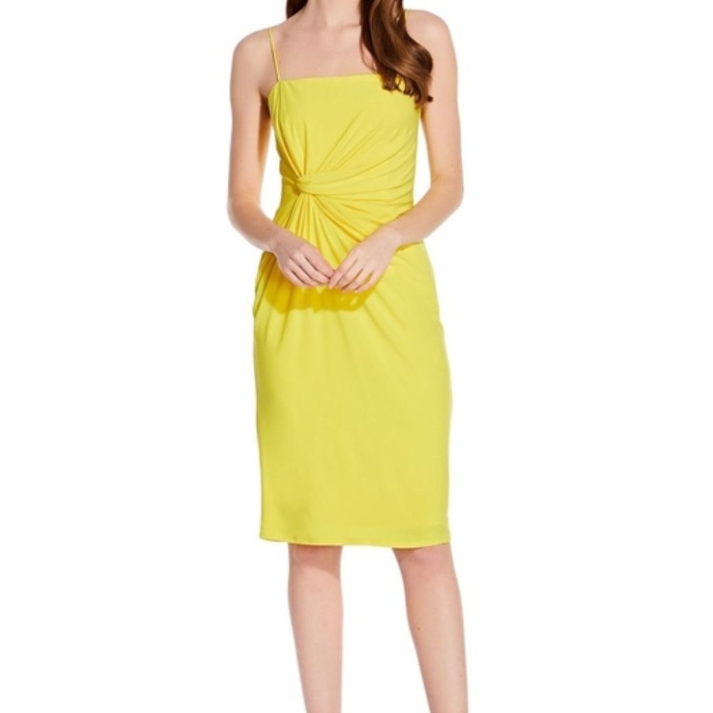 Adrianna Papell Size 16 Yellow Jersey Sheath Dress Spaghetti Strap
